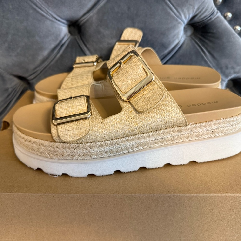 Madden Girl Cream Woven Platform Sandals